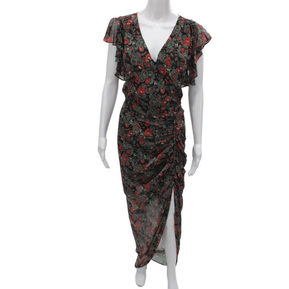 Veronica Beard Women Maxi Wrap Dress Black Silk Floral V-Neck Size 12